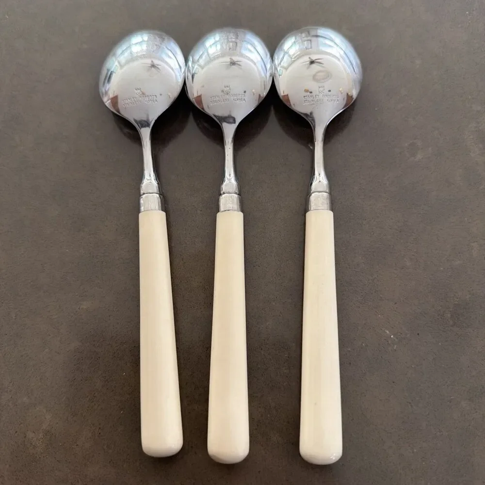 Set Of 3 Stanley Roberts Spectrum Ivory Stainless SOUP SPOONS 7 1/2